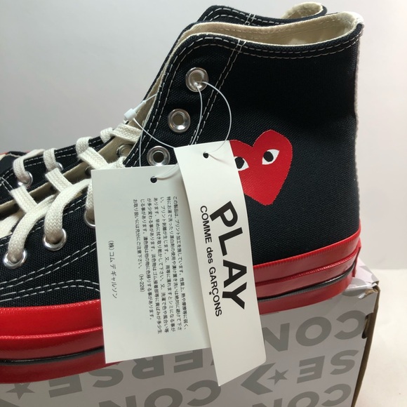 Comme des Garçon PLAY x Converse Chuck 70 Hi - Black/Red A01793C Size M7/W9 NWT - Picture 11 of 16